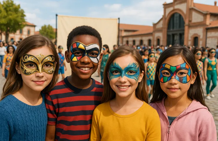 Cuatro niños con la cara pintada